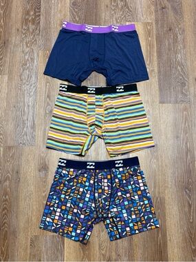 Billabong Men's Performance Stretch Boxer Briefs - Navy, Multicolor Stripe & Geo